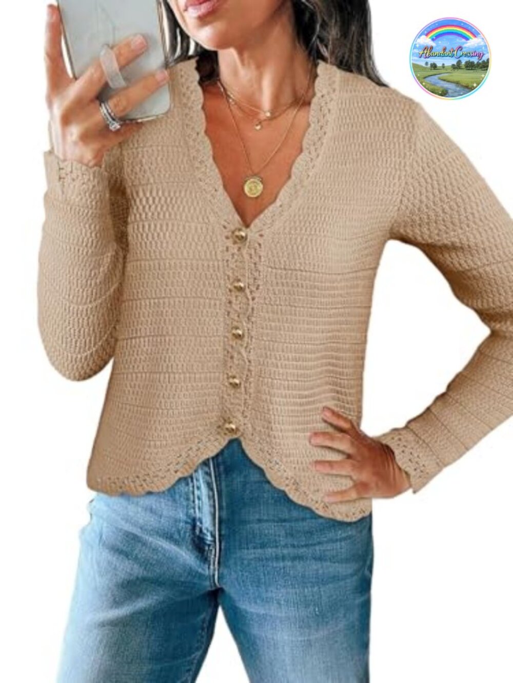 Womens V Neck Cardigan Sweaters Trendy Cropped Knit Boho Tops